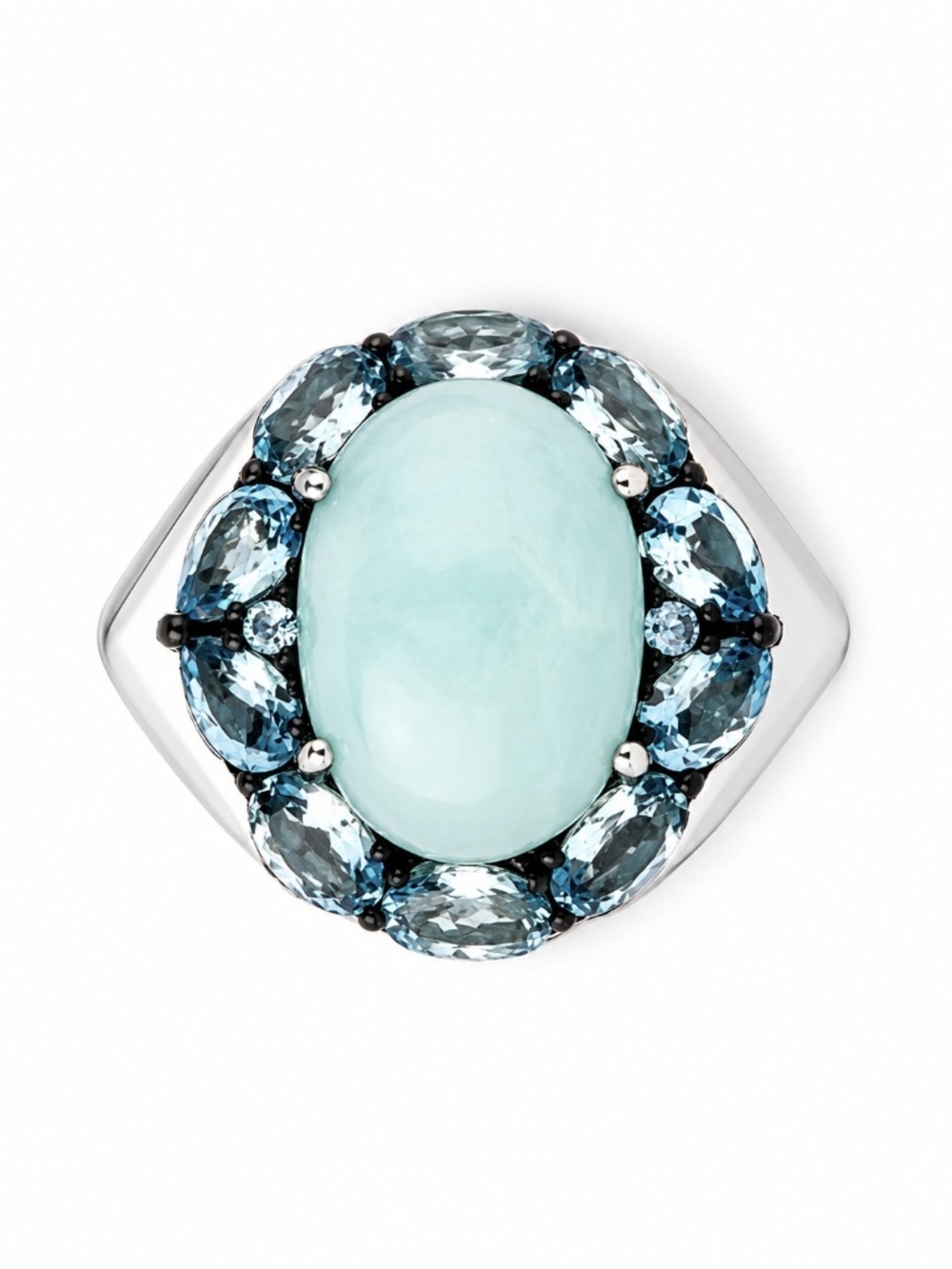 MACY’S • 925 Sterling Silver Aqua Blue Cabochon Statement Ring Size 10